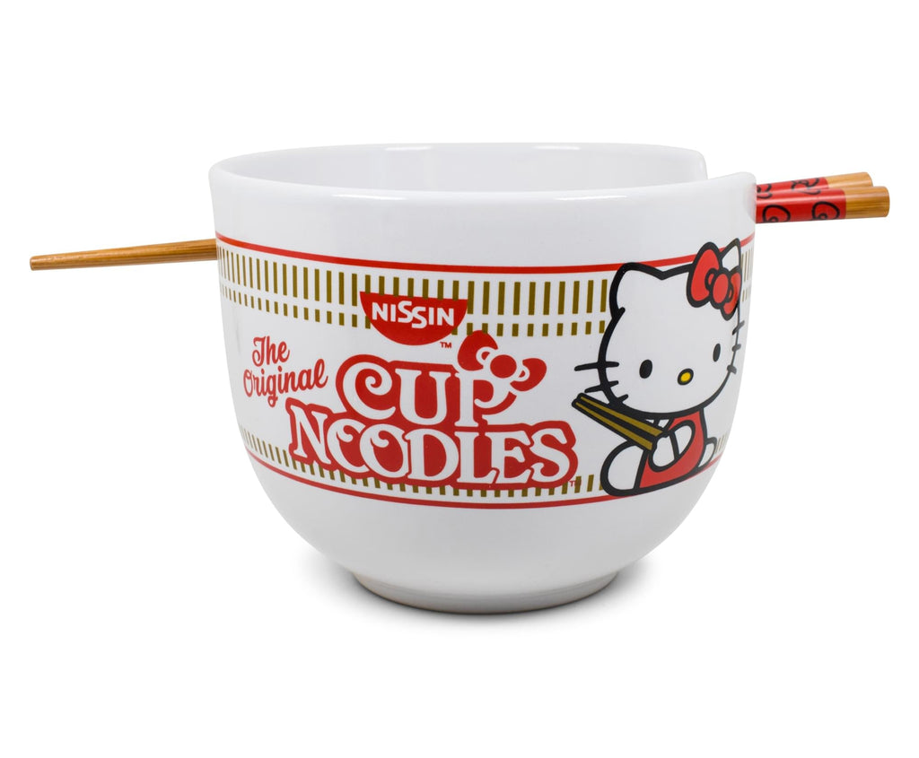 Hello Kitty Cup Noodle Japanese Dinnerware Set | 20-Ounce Ramen Bowl, Chopsticks
