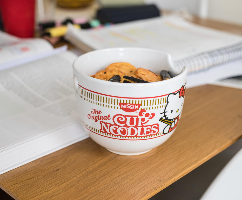 Hello Kitty Cup Noodle Japanese Dinnerware Set | 20-Ounce Ramen Bowl, Chopsticks