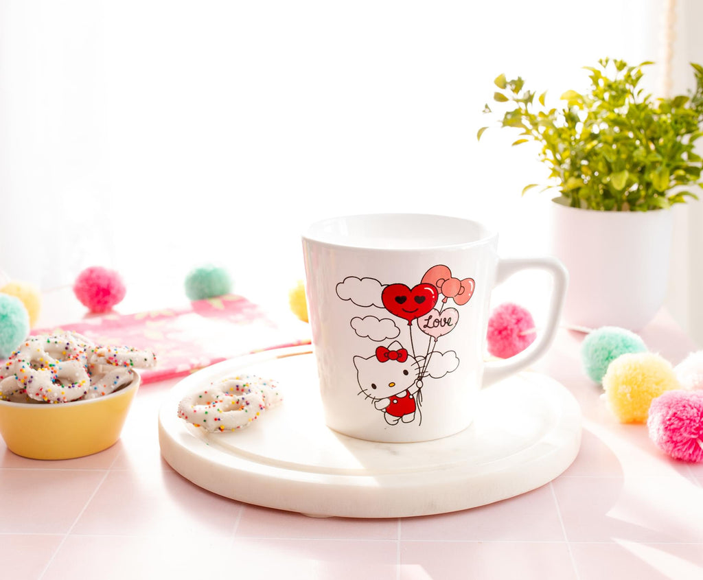 Sanrio Hello Kitty Love Balloon Wide Rim Ceramic Latte Mug | Holds 17 Ounces