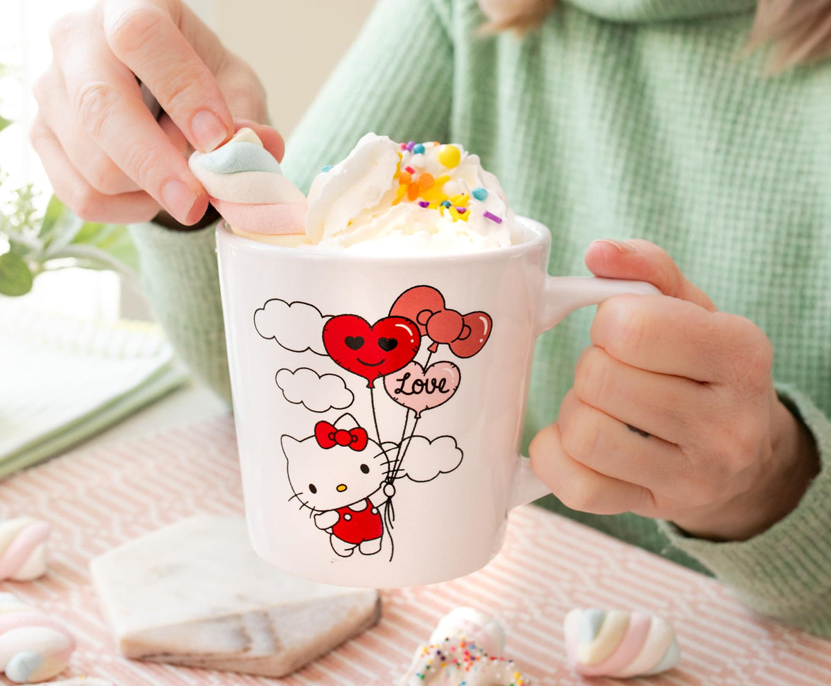 Sanrio Hello Kitty Love Balloon Wide Rim Ceramic Latte Mug | Holds 17 Ounces