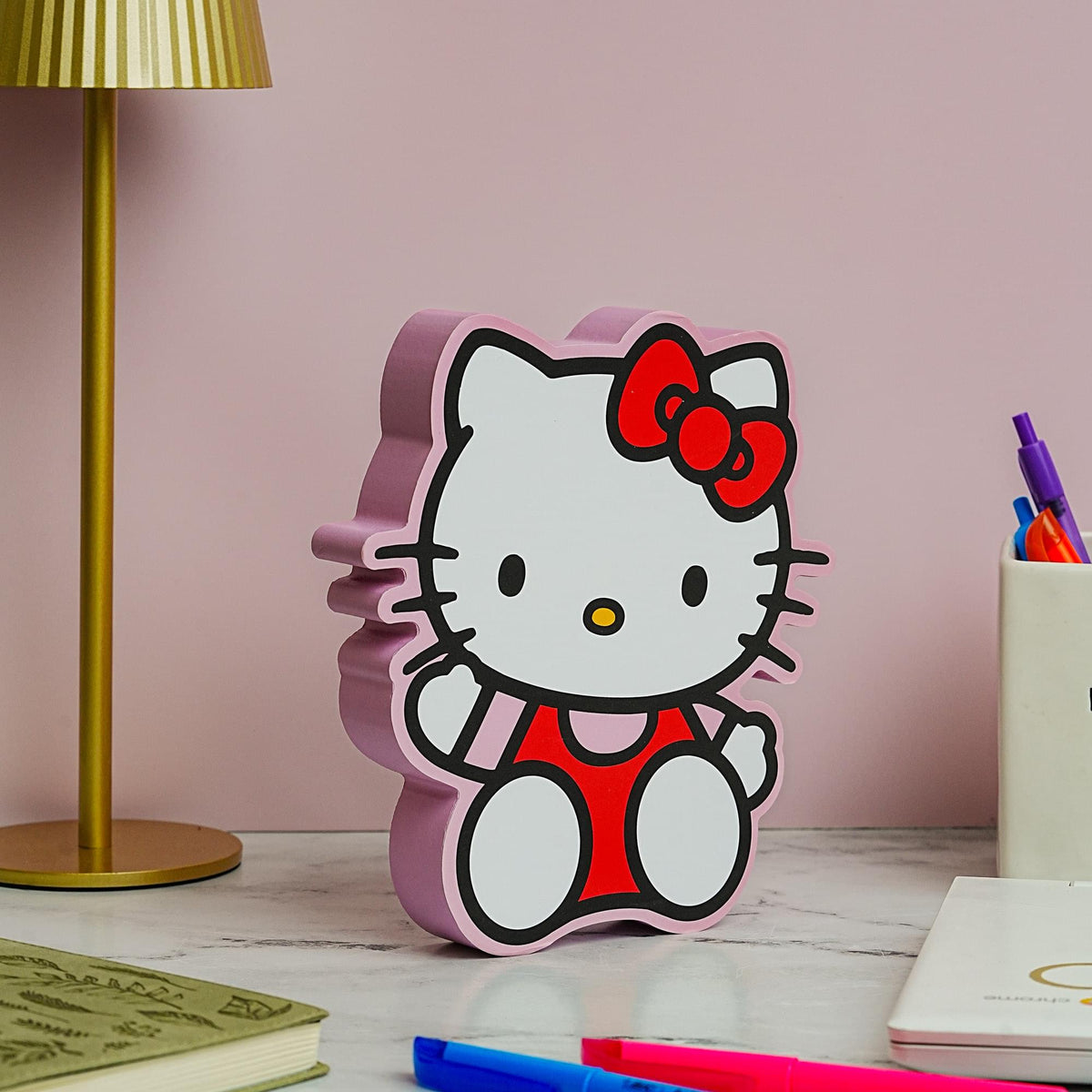 Sanrio Hello Kitty Waving Die-Cut Wooden Wall Art Sign | 8 x 7 Inches