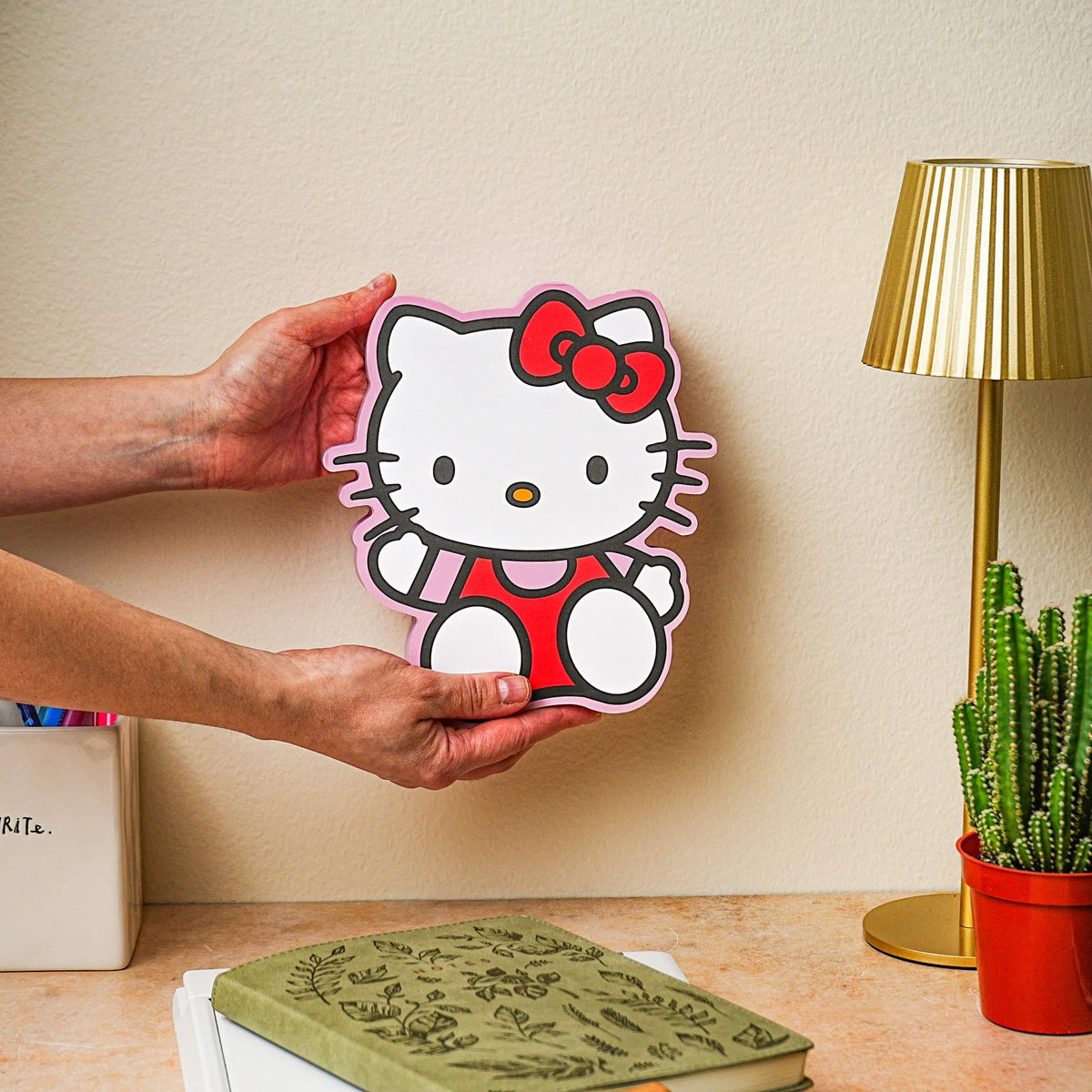 Sanrio Hello Kitty Waving Die-Cut Wooden Wall Art Sign | 8 x 7 Inches