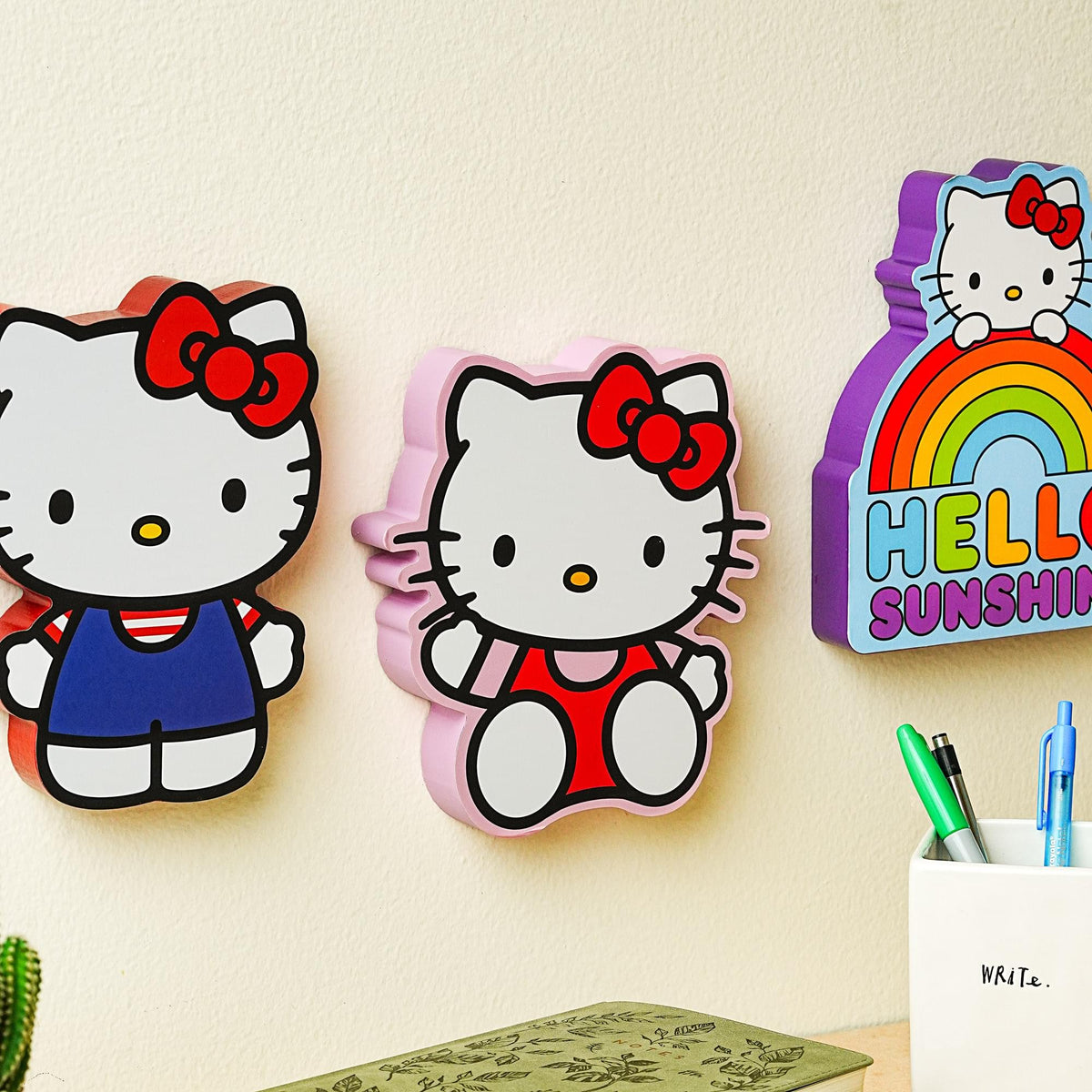 Sanrio Hello Kitty Waving Die-Cut Wooden Wall Art Sign | 8 x 7 Inches