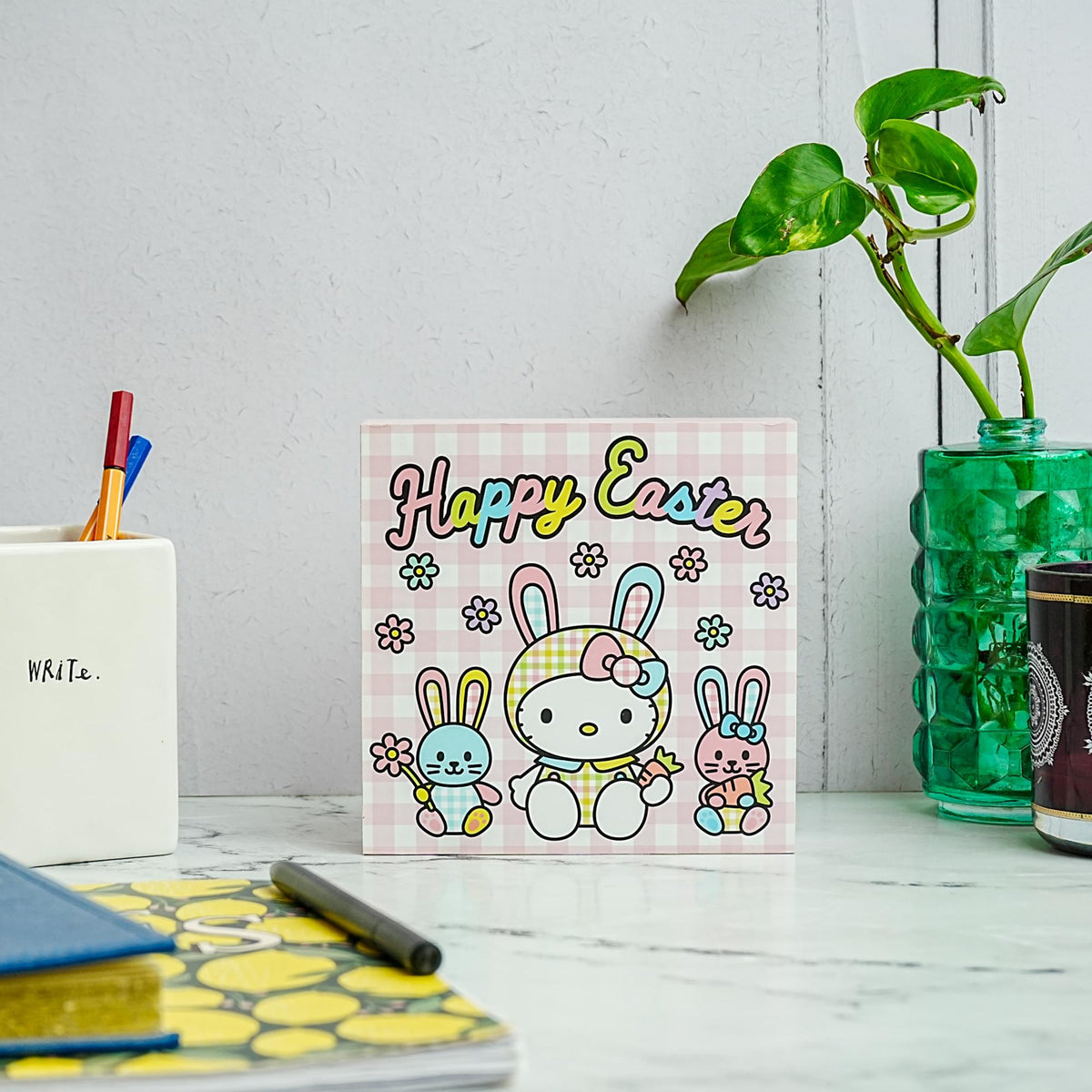 Sanrio Hello Kitty "Happy Easter" 6 x 6 Inch Wood Box Sign