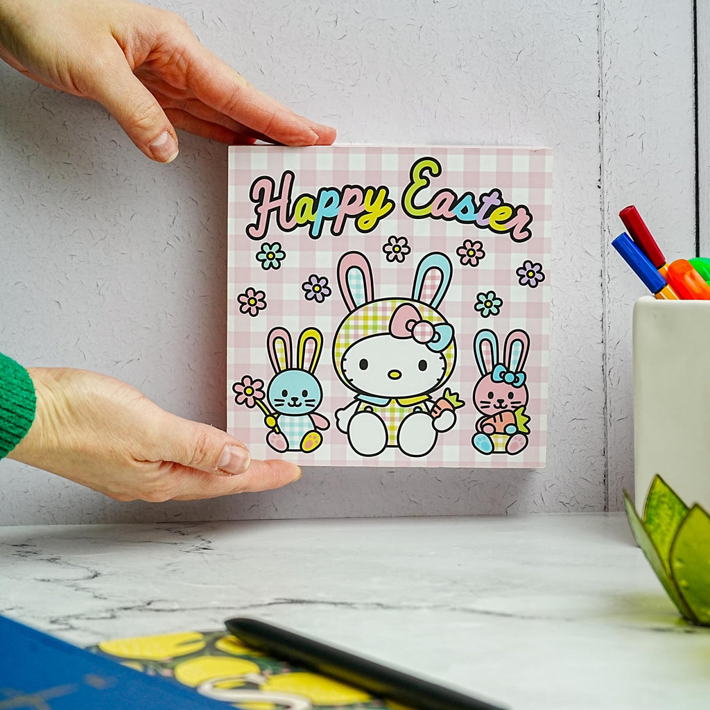 Sanrio Hello Kitty "Happy Easter" 6 x 6 Inch Wood Box Sign