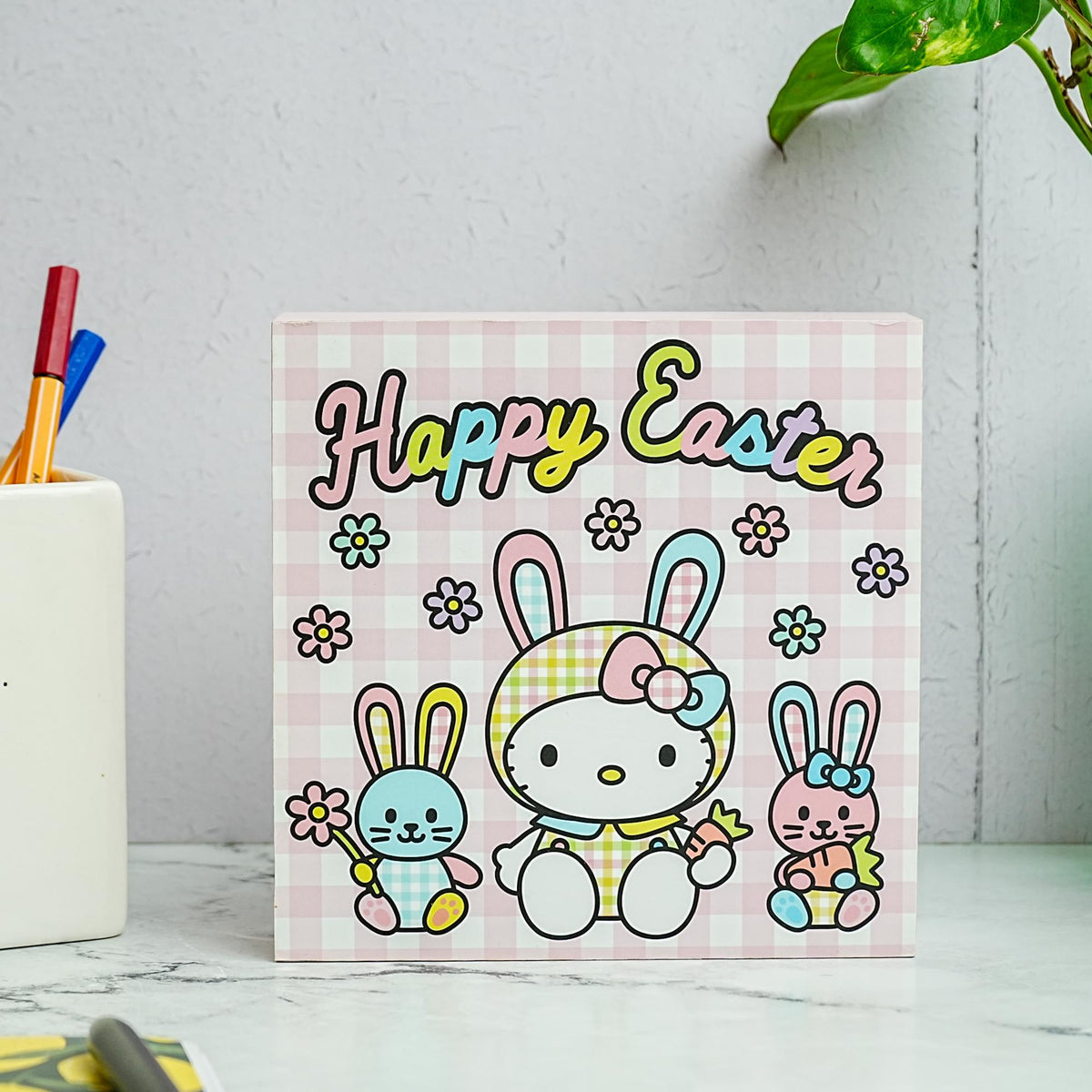 Sanrio Hello Kitty "Happy Easter" 6 x 6 Inch Wood Box Sign