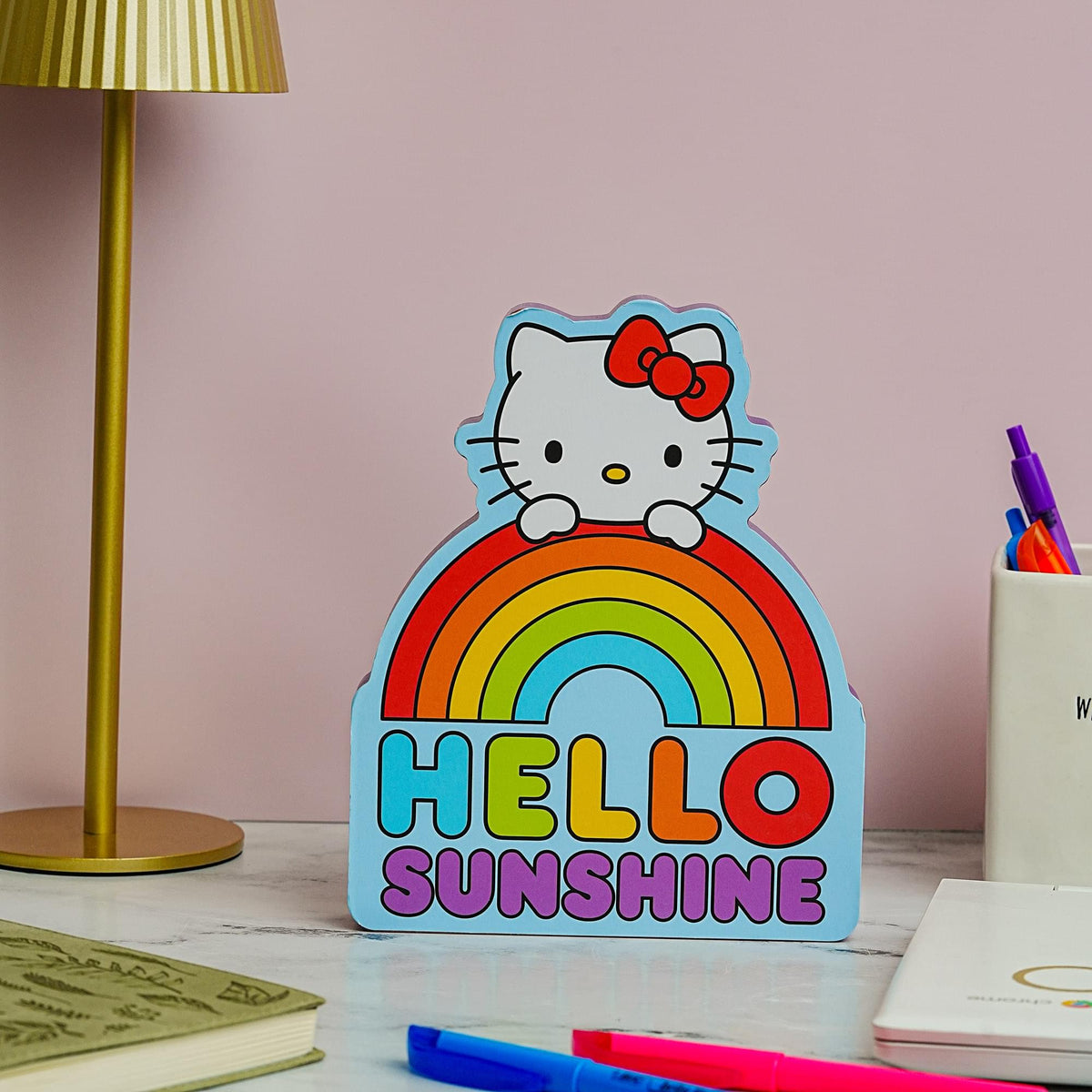Sanrio Hello Kitty Rainbow Die-Cut Wooden Wall Art Sign | 8 x 7 Inches