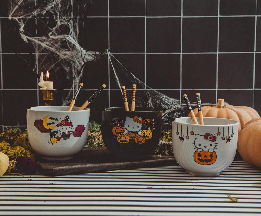 Sanrio Hello Kitty Pumpkin Boo 20-Ounce Ceramic Ramen Bowl and Chopstick Set