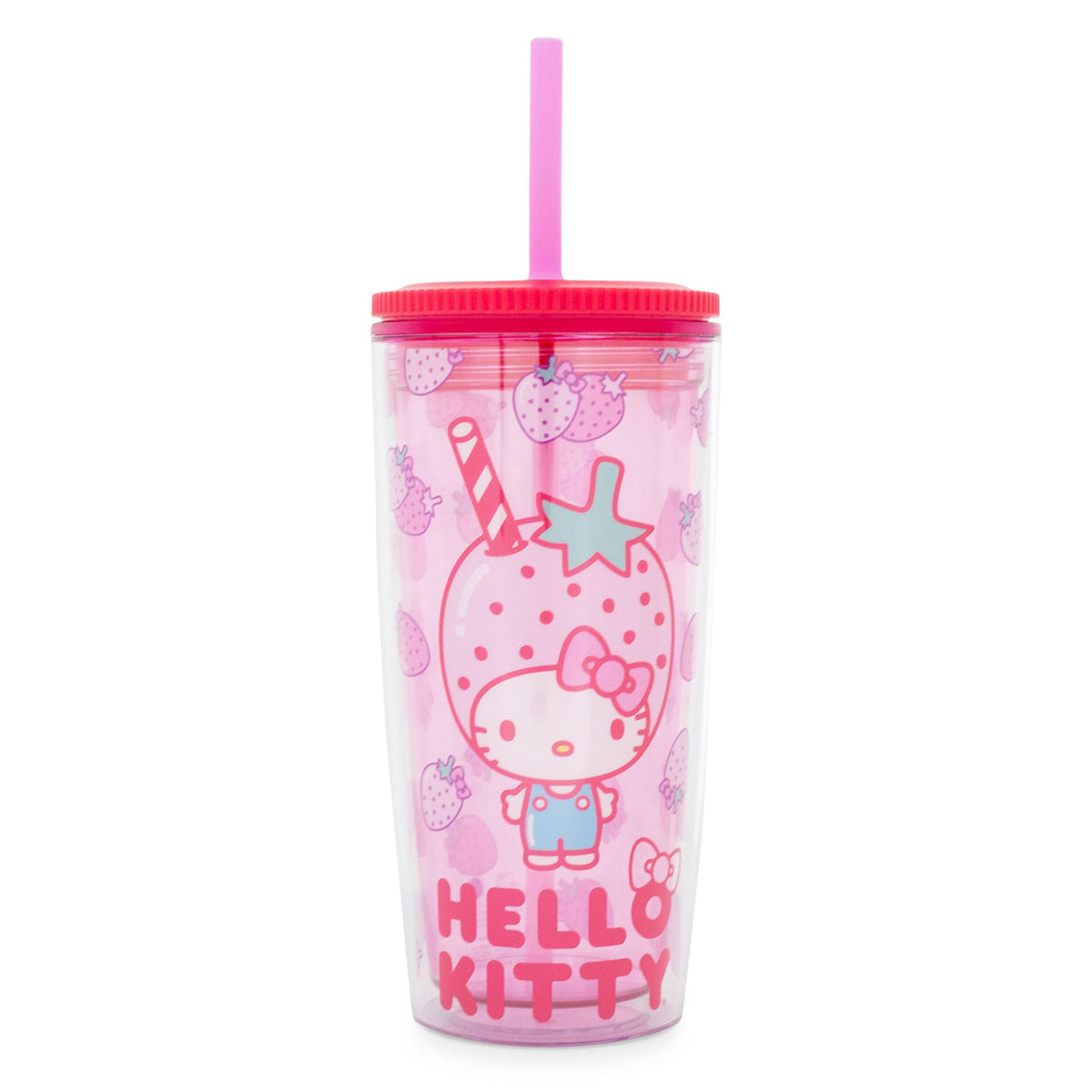 Sanrio Hello Kitty Strawberries Plastic Tumbler With Lid and Straw | 20 Ounces