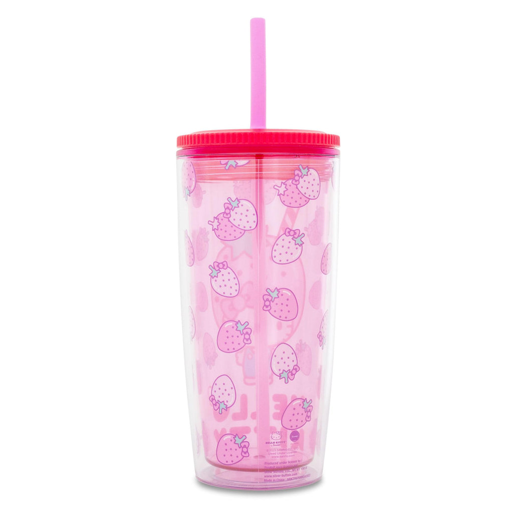 Sanrio Hello Kitty Strawberries Plastic Tumbler With Lid and Straw | 20 Ounces