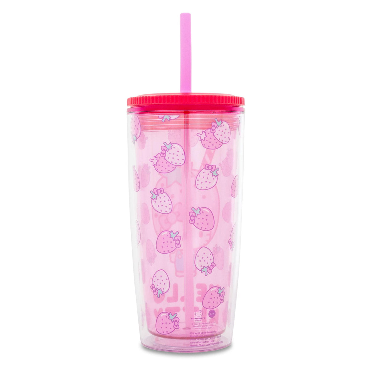 Sanrio Hello Kitty Strawberries Plastic Tumbler With Lid and Straw | 20 Ounces