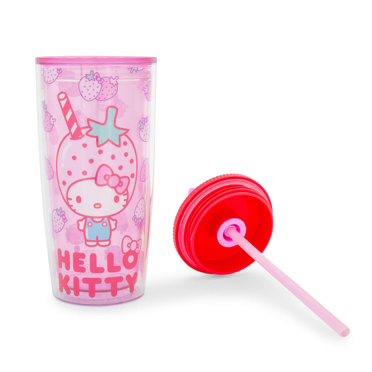 Sanrio Hello Kitty Strawberries Plastic Tumbler With Lid and Straw | 20 Ounces