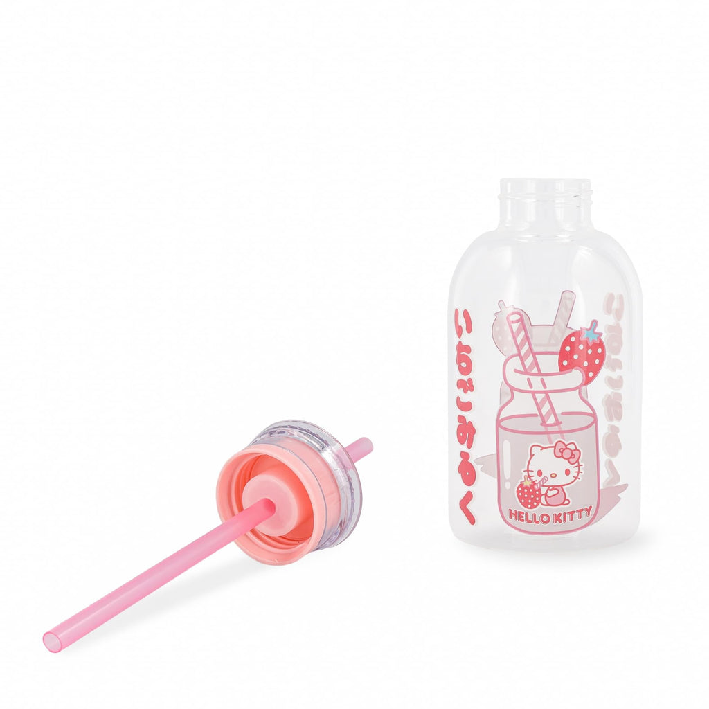 Sanrio Hello Kitty Strawberry Glass Milk Bottle With Straw | Holds 15 Ounces
