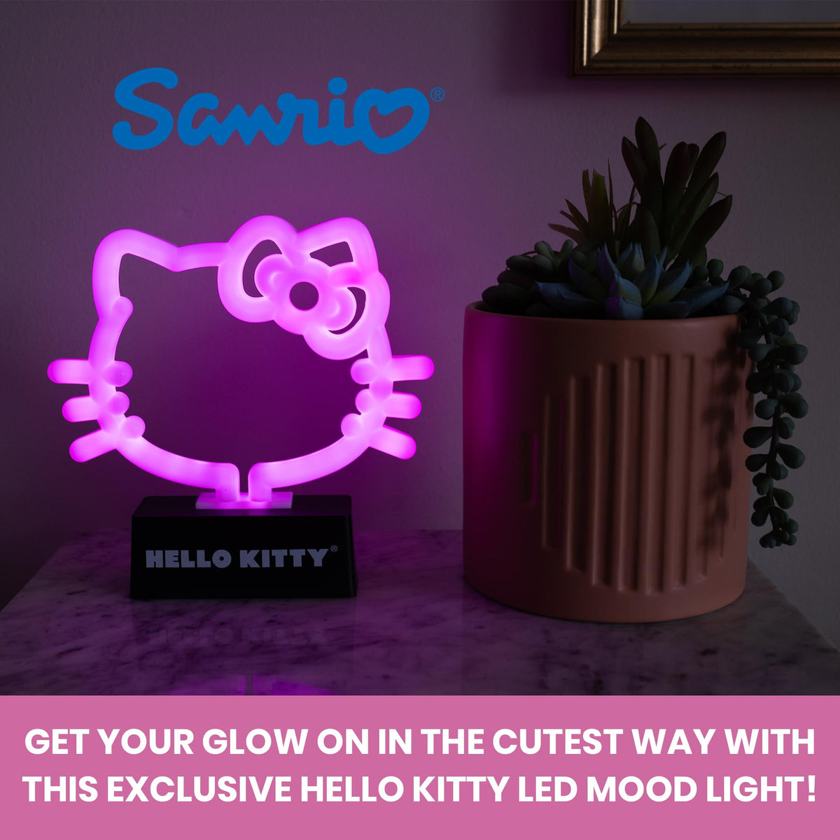 Hello Kitty Face and Bow 6.5 -Inch LED Neon Mood Light