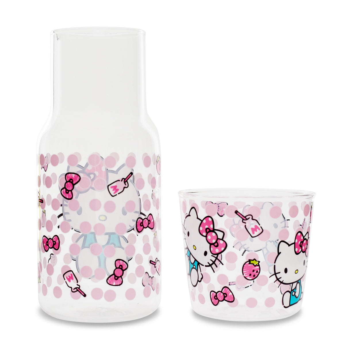 Sanrio Hello Kitty Pink Dots 18-Ounce Glass Pitcher and 8-Ounce Cup