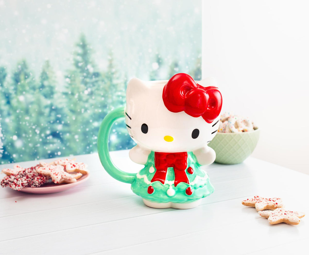 Sanrio Hello Kitty Holiday Tree Dress 3D Sculpted Ceramic Mug | Holds 20 Ounces