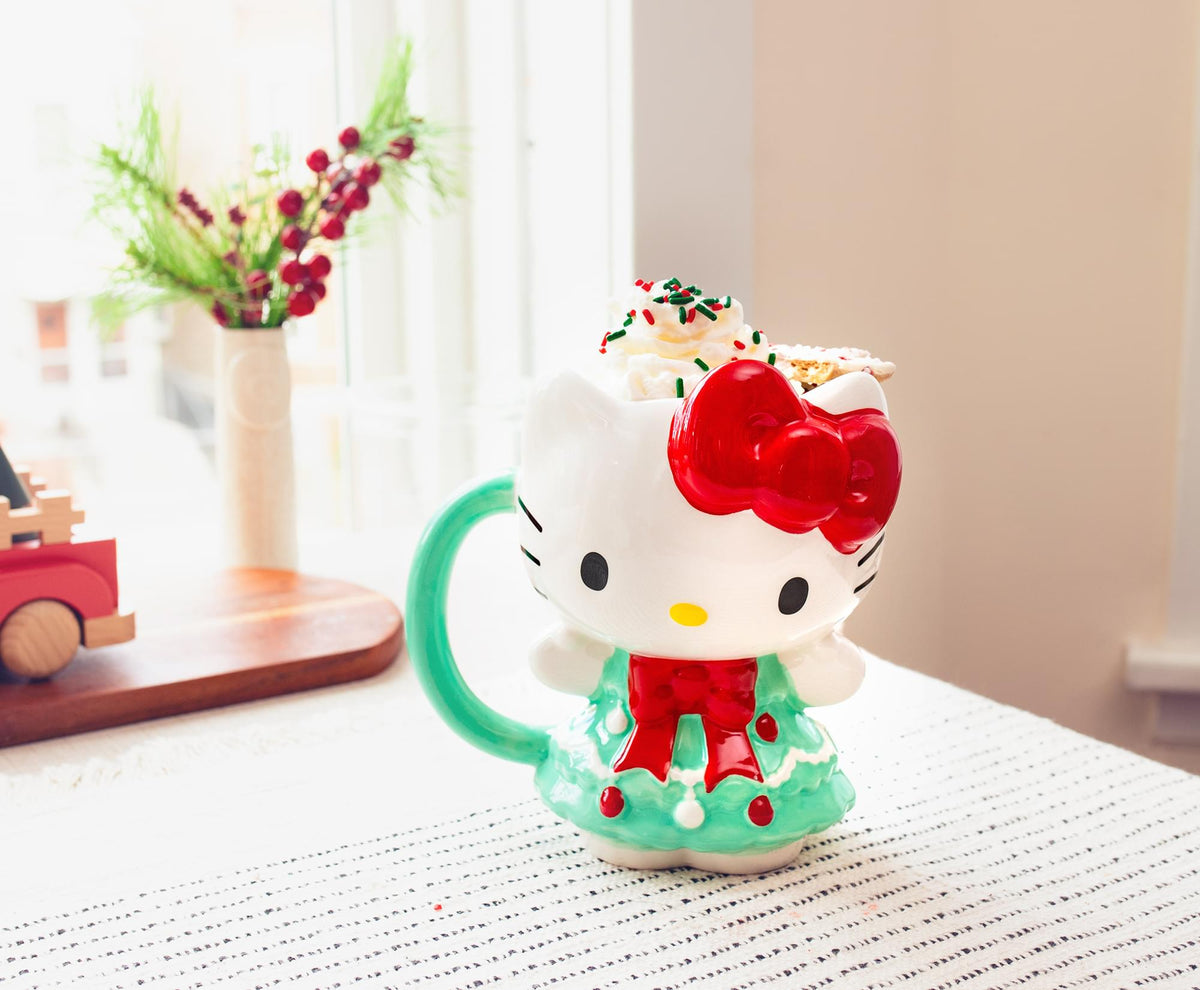 Sanrio Hello Kitty Holiday Tree Dress 3D Sculpted Ceramic Mug | Holds 20 Ounces