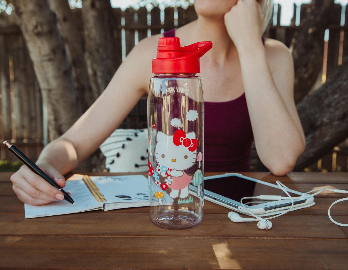 Sanrio Hello Kitty Mushrooms Water Bottle With Screw-Top Lid | Holds 28 Ounces