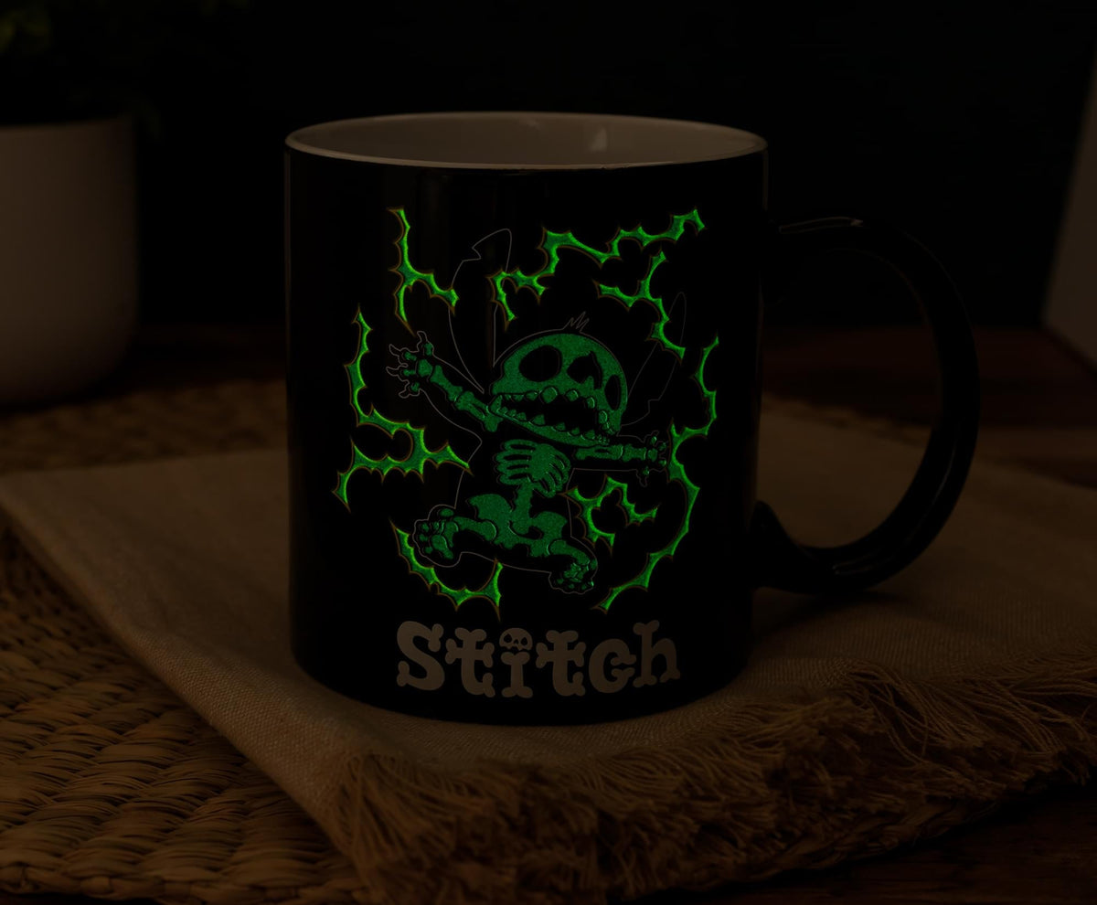 Disney Lilo & Stitch Skeleton Glow-In-The-Dark Ceramic Mug | Holds 20 Ounces