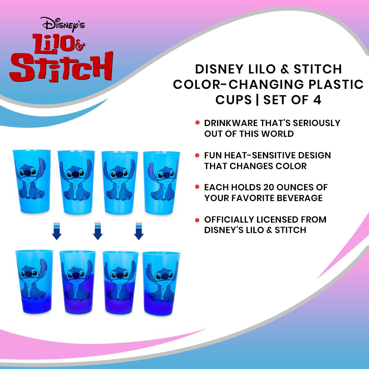 Disney Lilo & Stitch Color-Changing Plastic Cups | Set of 4