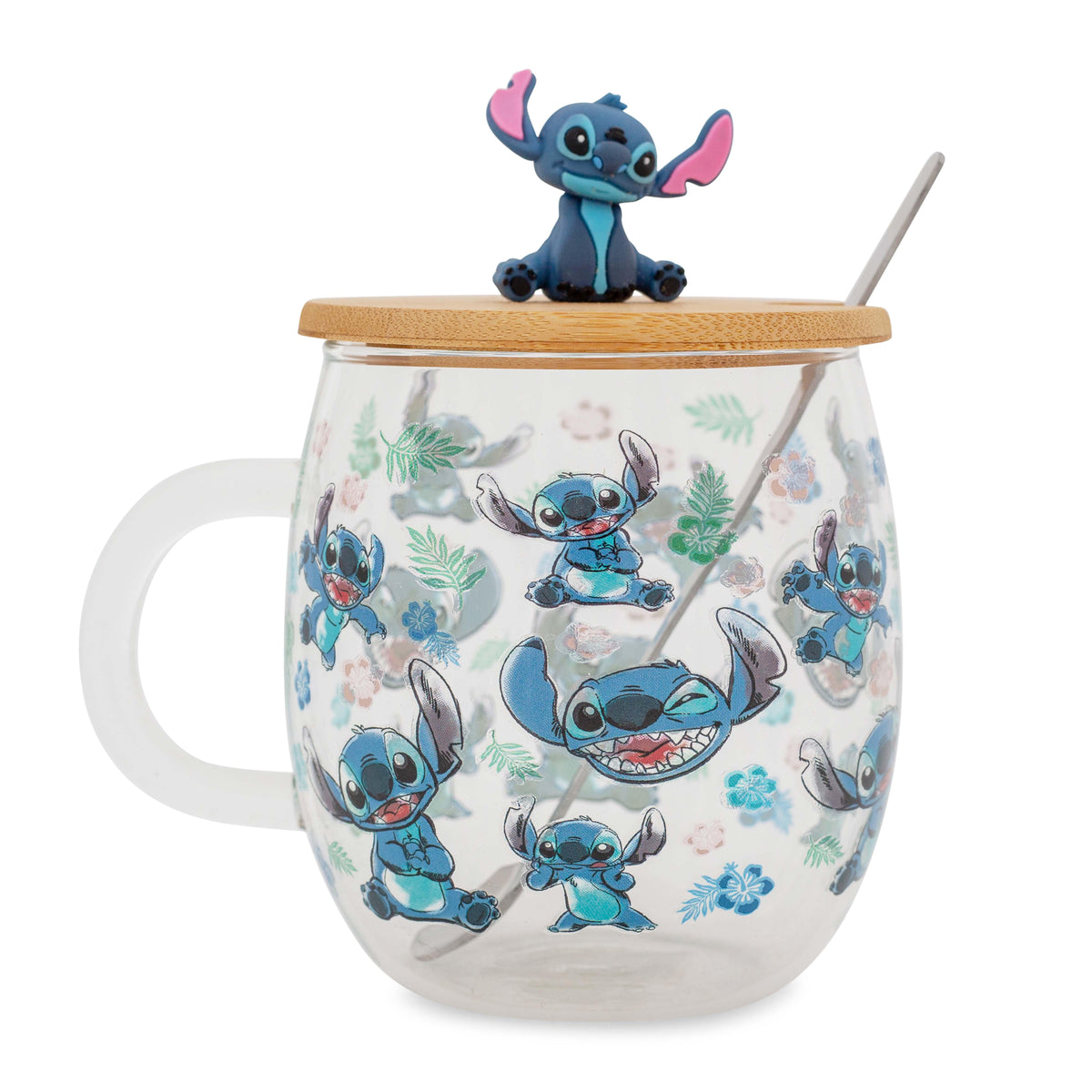 Disney Lilo & Stitch Expressions Glass Mug With Lid and Spoon | Holds 17 Ounces