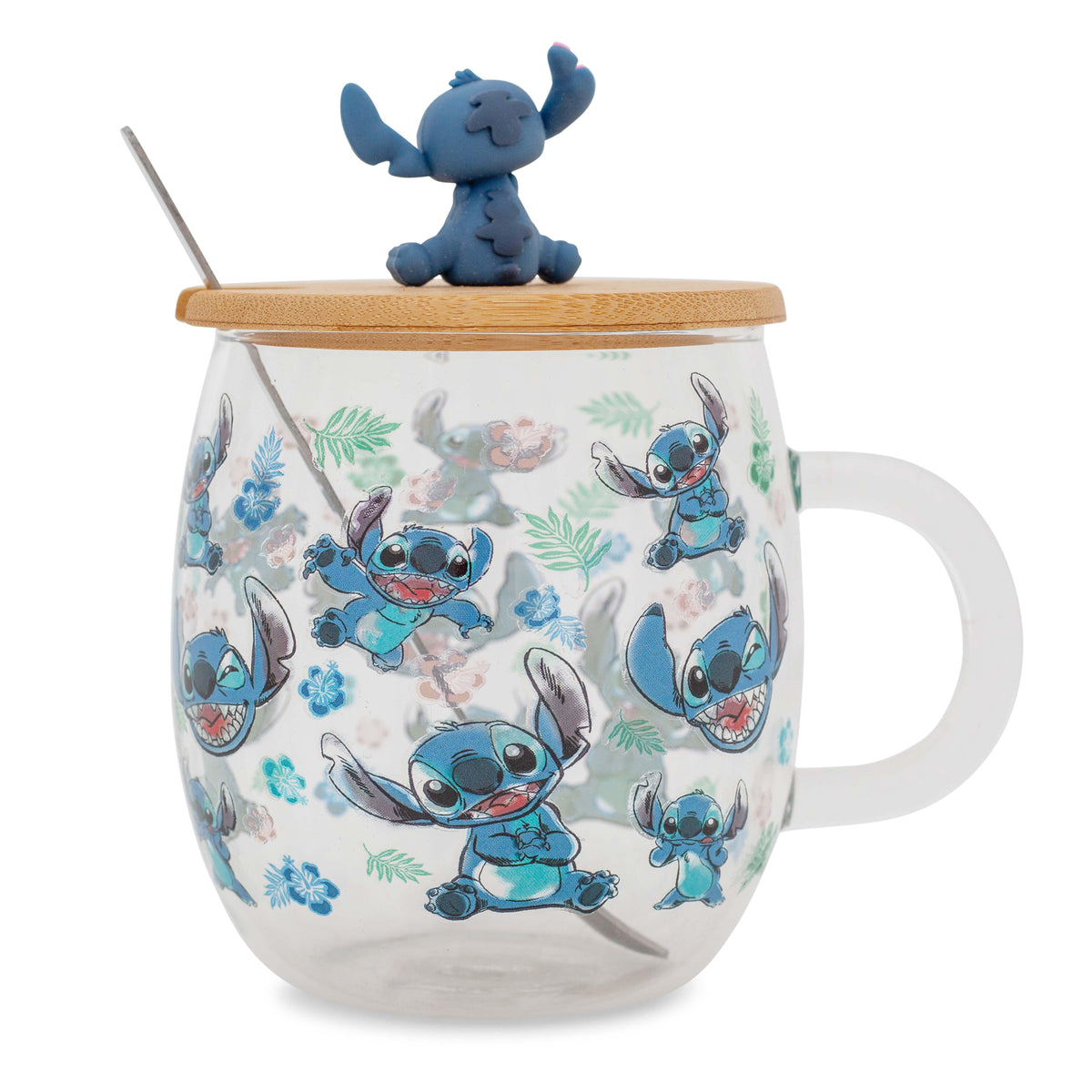 Disney Lilo & Stitch Expressions Glass Mug With Lid and Spoon | Holds 17 Ounces