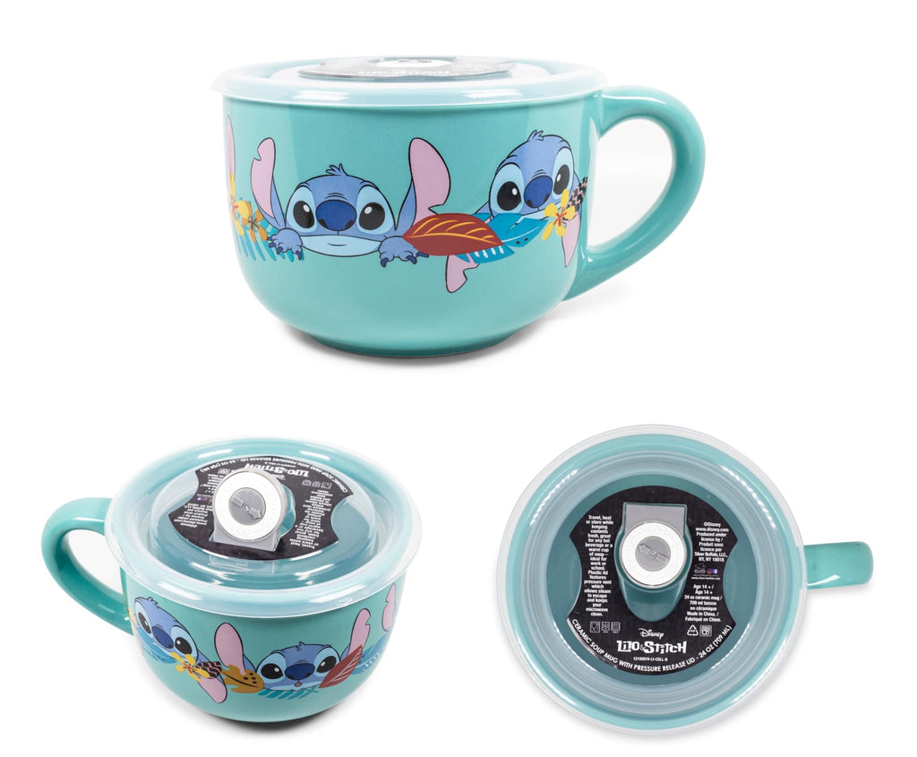 Disney Lilo & Stitch Aloha Ceramic Soup Mug With Vented Lid | Holds 24 Ounces