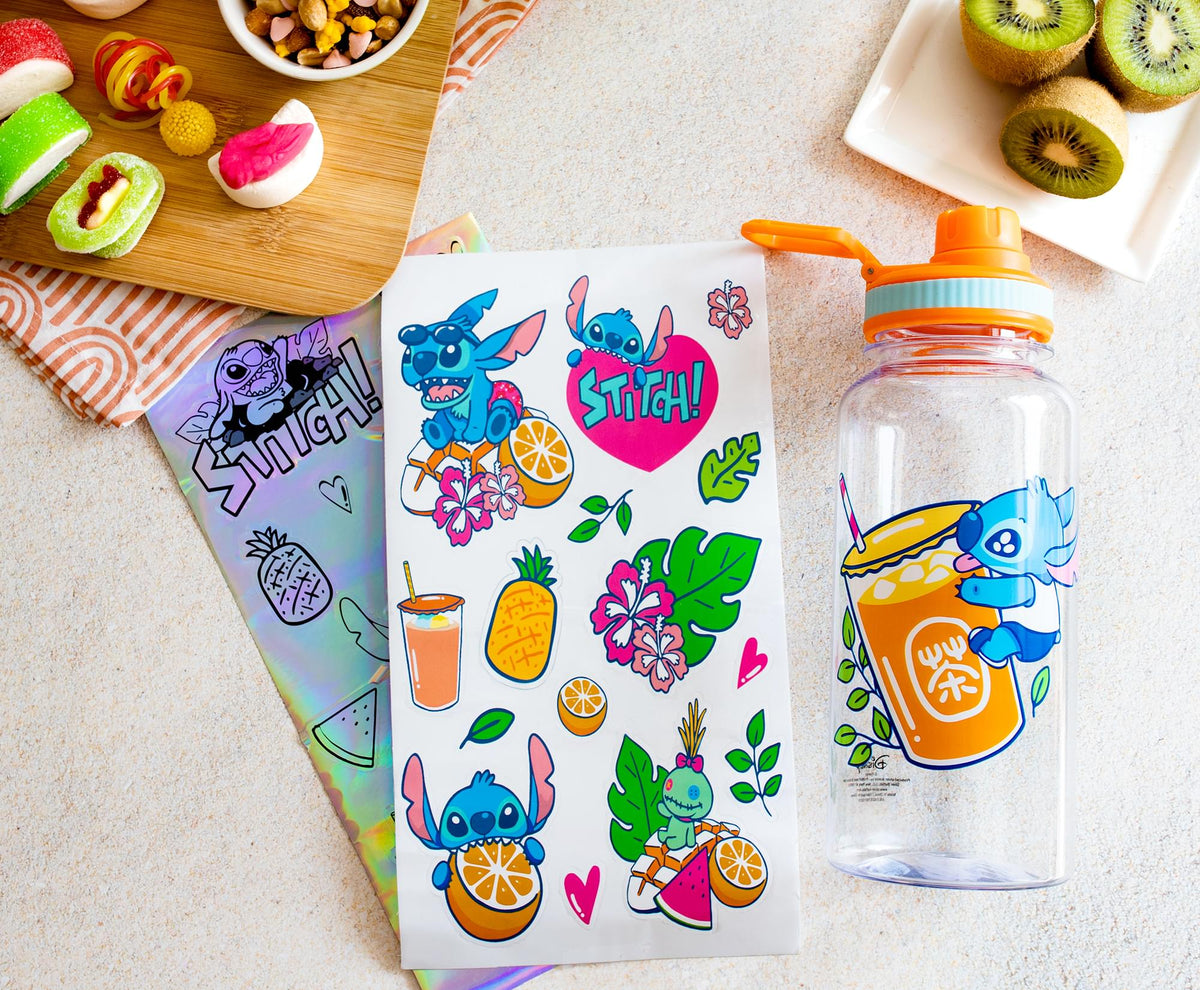 Disney Lilo & Stitch Bubble Tea Plastic Water Bottle and Decal Sticker Set