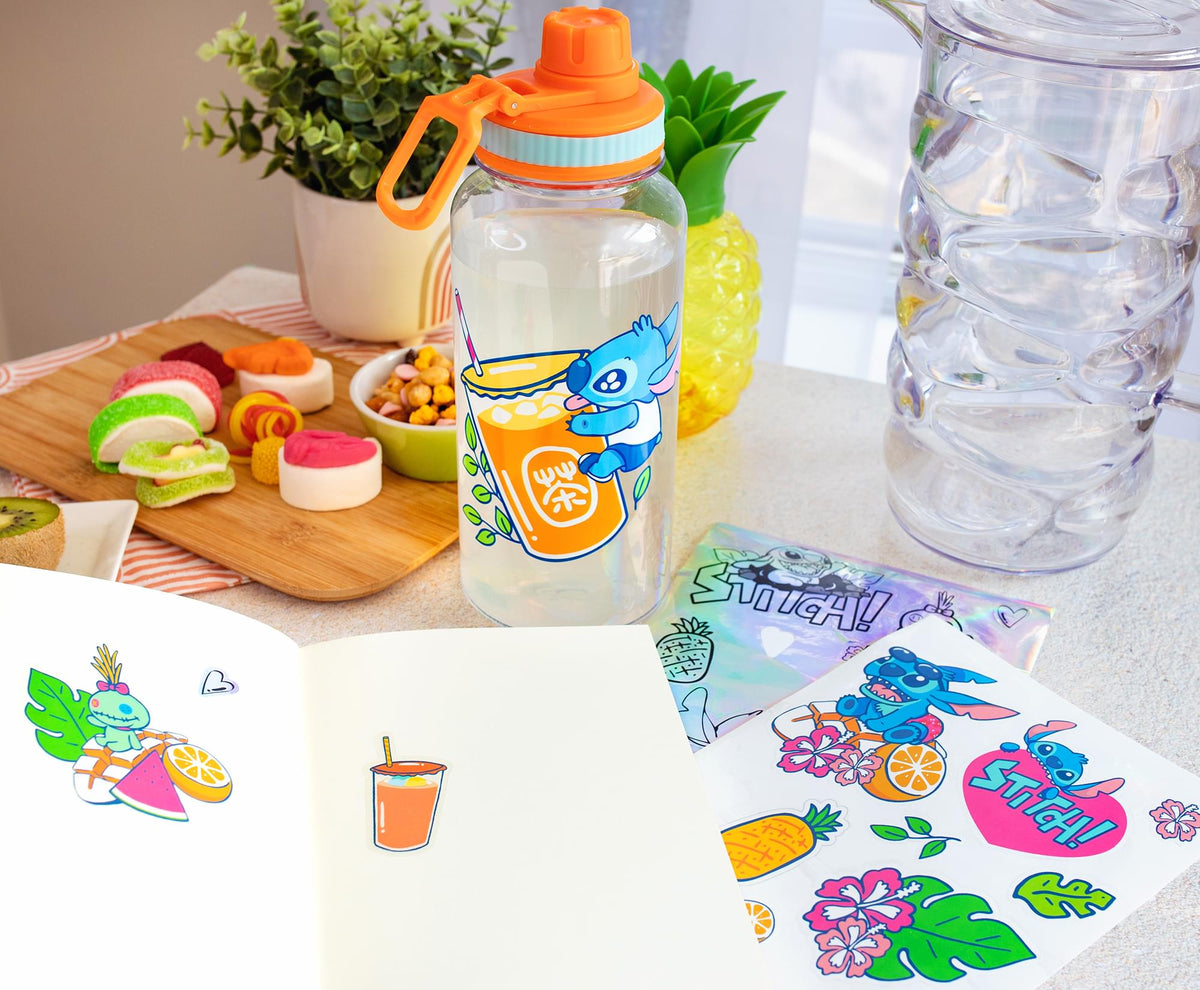 Disney Lilo & Stitch Bubble Tea Plastic Water Bottle and Decal Sticker Set