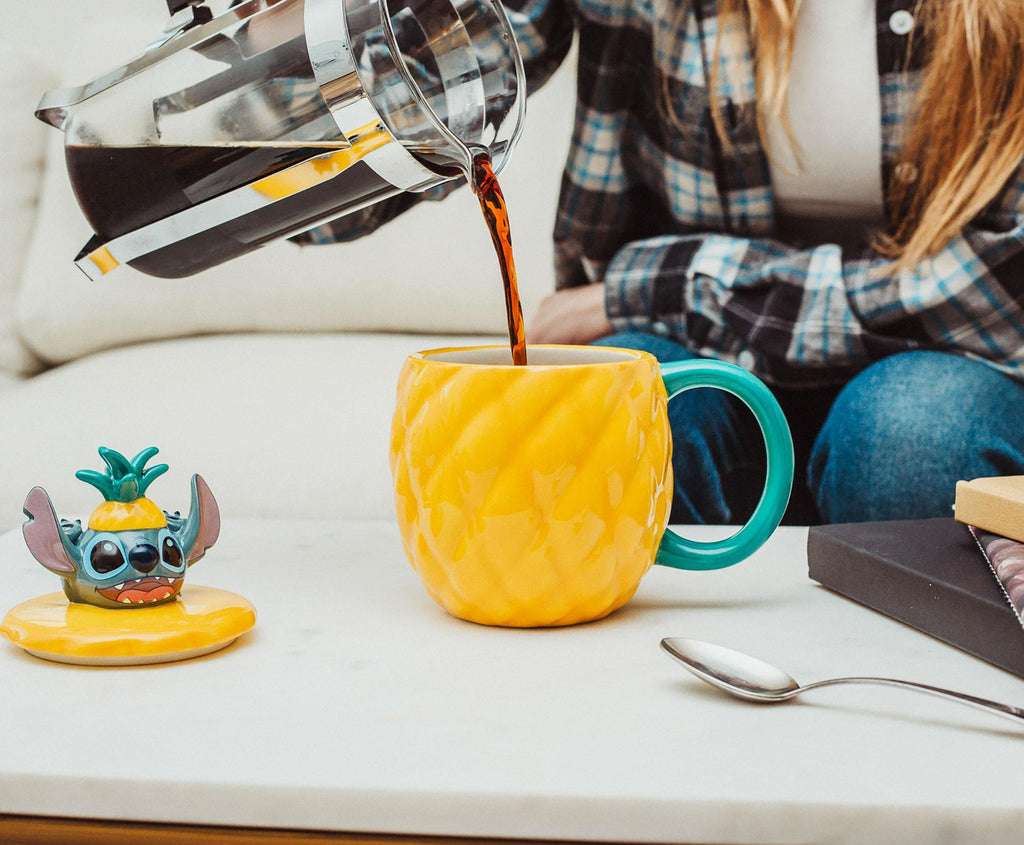 Disney Lilo & Stitch Pineapple 3D Sculpted Ceramic Mug With Lid | Holds 20 Ounce