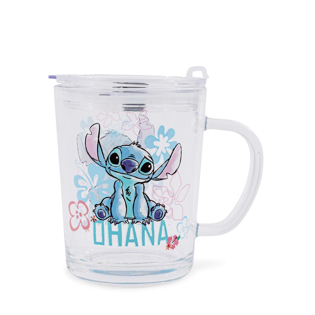 Disney Lilo & Stitch "Ohana" Glass Mug With Lid | Holds 14 Ounces