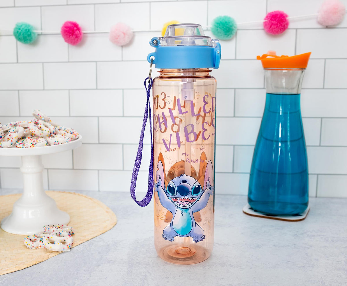 Disney Lilo & Stitch "Chilled Vibes" Water Bottle With Lid and Strap | 33 Ounces
