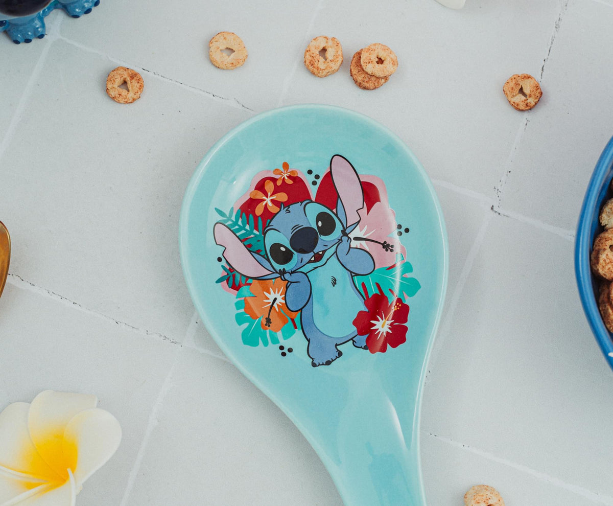 Disney Lilo & Stitch Hibiscus Flowers Ceramic Spoon Rest Holder