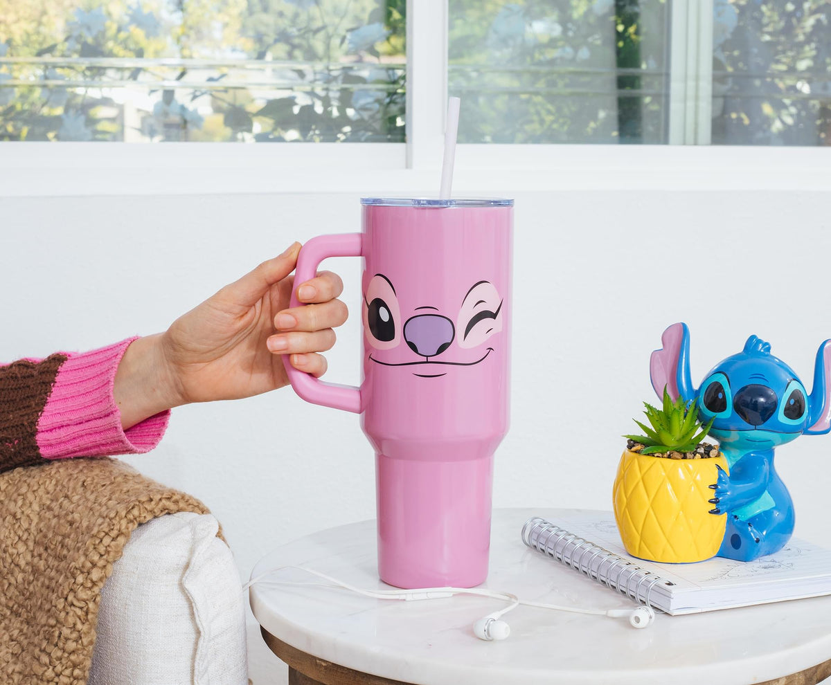 Disney Lilo & Stitch Angel Stainless Steel Tumbler With Handle | Holds 40 Ounces