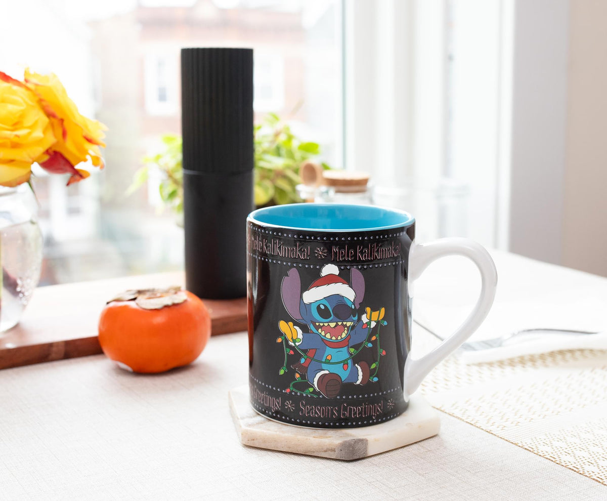 Disney Lilo & Stitch Holiday Sweater Heat-Reveal Ceramic Mug | Holds 14 Ounces