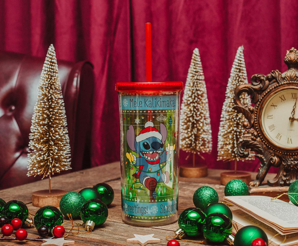 Disney Lilo & Stitch Holiday Lights Carnival Cup With Lid And Straw | Holds 20 Ounces