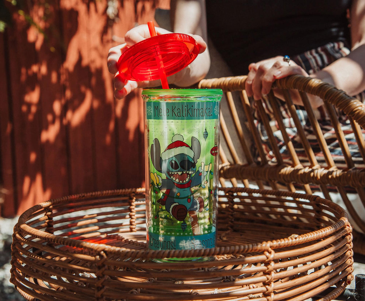 Disney Lilo & Stitch Holiday Lights Carnival Cup With Lid And Straw | Holds 20 Ounces