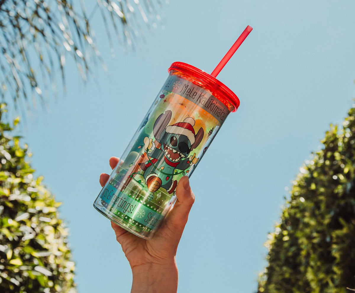 Disney Lilo & Stitch Holiday Lights Carnival Cup With Lid And Straw | Holds 20 Ounces