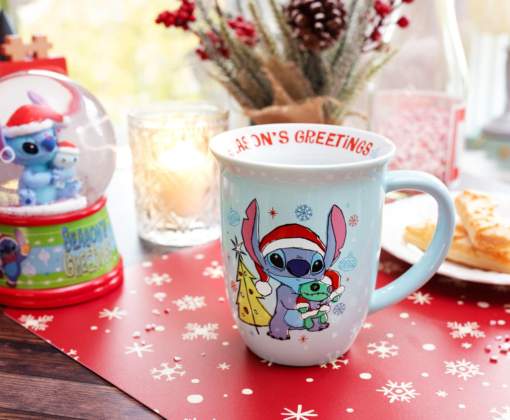 Disney Lilo & Stitch "Season's Greetings" Wide Rim Ceramic Mug | Holds 16 Ounces