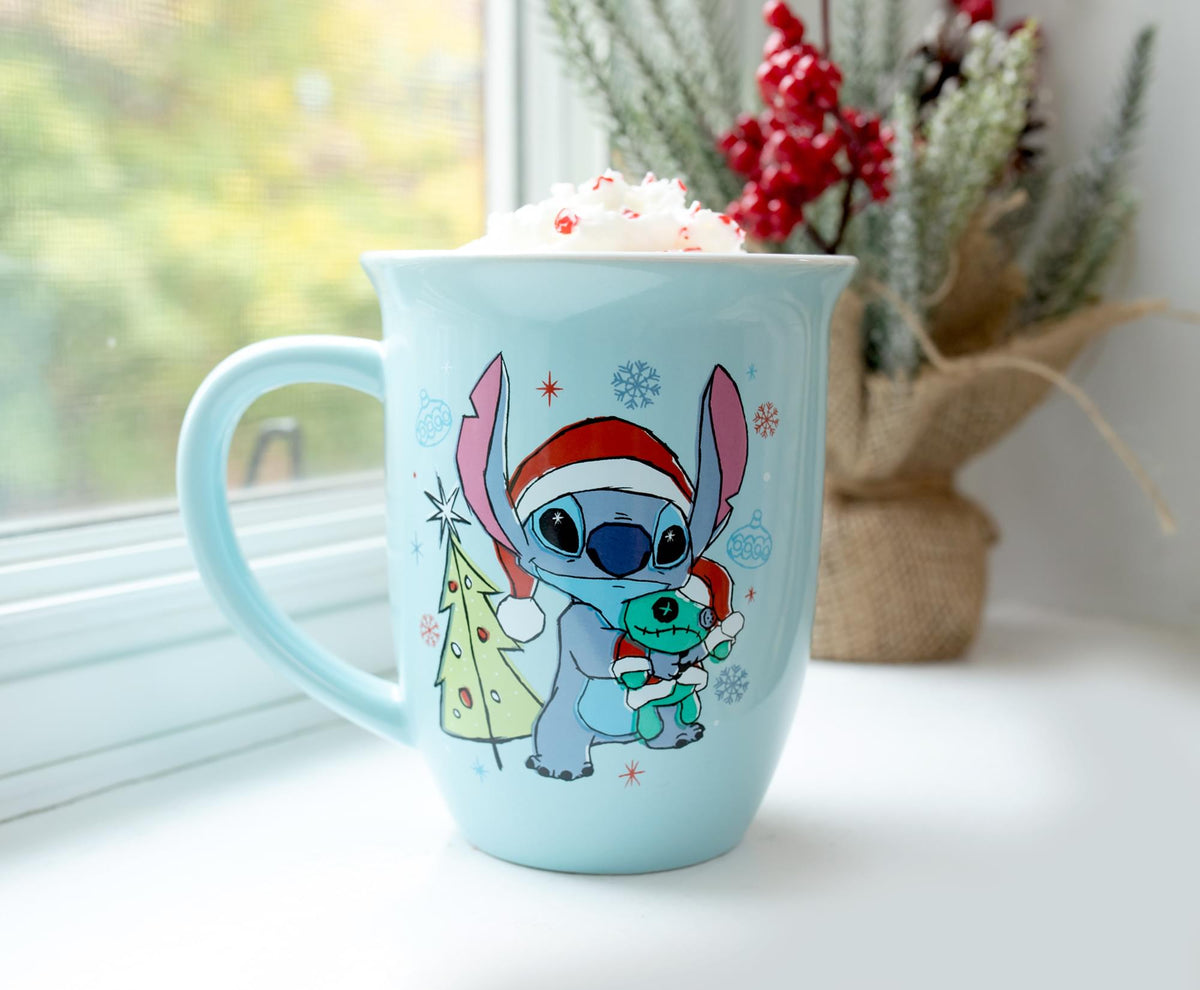 Disney Lilo & Stitch "Season's Greetings" Wide Rim Ceramic Mug | Holds 16 Ounces
