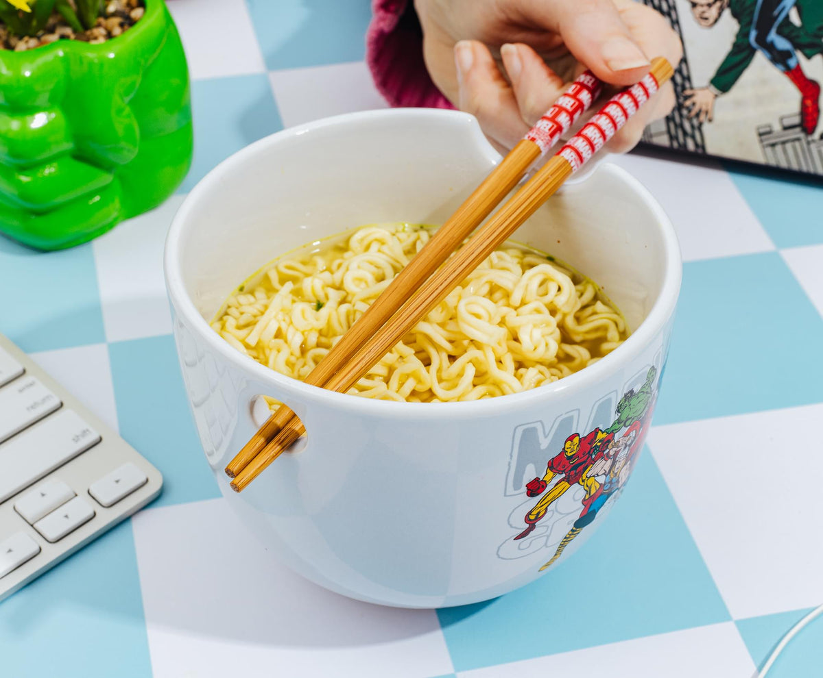 Marvel Comics Classic Characters 20-Ounce Ceramic Ramen Bowl With Chopsticks