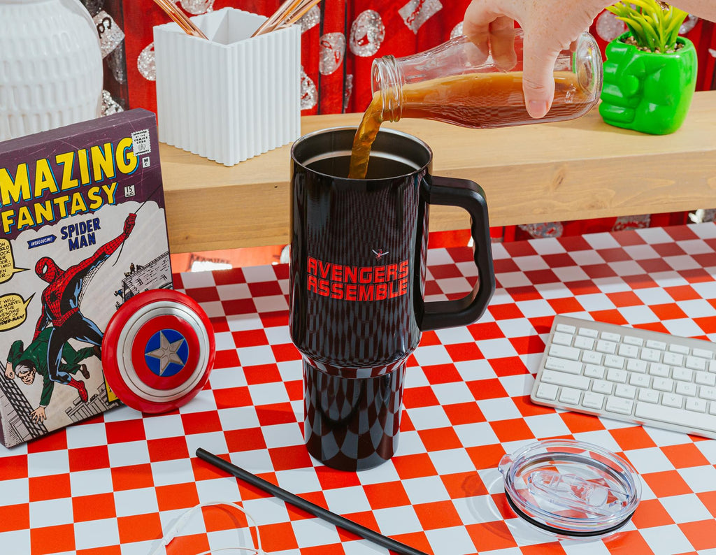 Marvel Comics The Avengers 40-Ounce Black Stainless Steel Tumbler With Handle