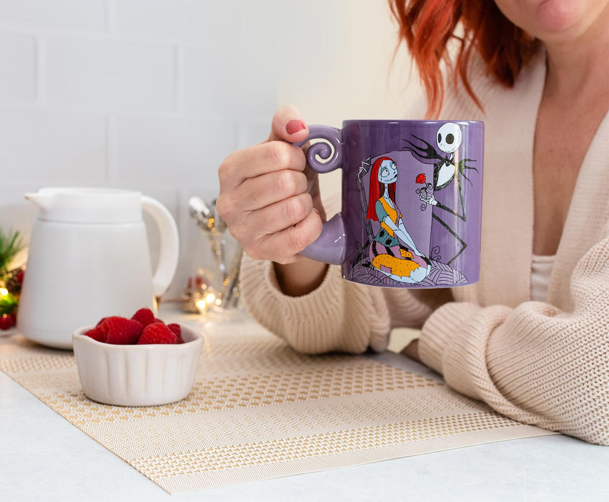 Disney The Nightmare Before Christmas Jack & Sally Spiral Handle Ceramic Mug