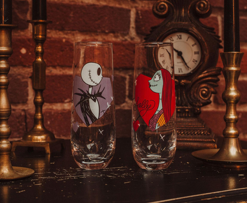 Disney The Nightmare Before Christmas Jack and Sally Fluted Glassware | Set of 2