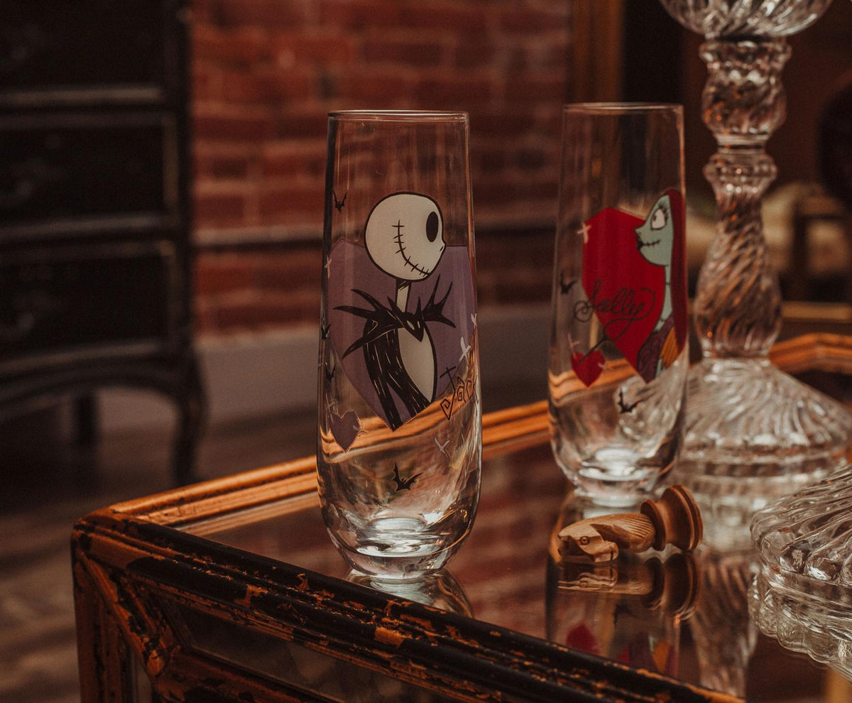 Disney The Nightmare Before Christmas Jack and Sally Fluted Glassware | Set of 2