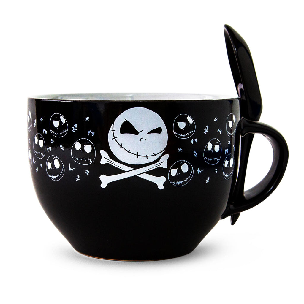 Disney The Nightmare Before Christmas Cross Bones Ceramic Soup Mug With Spoon