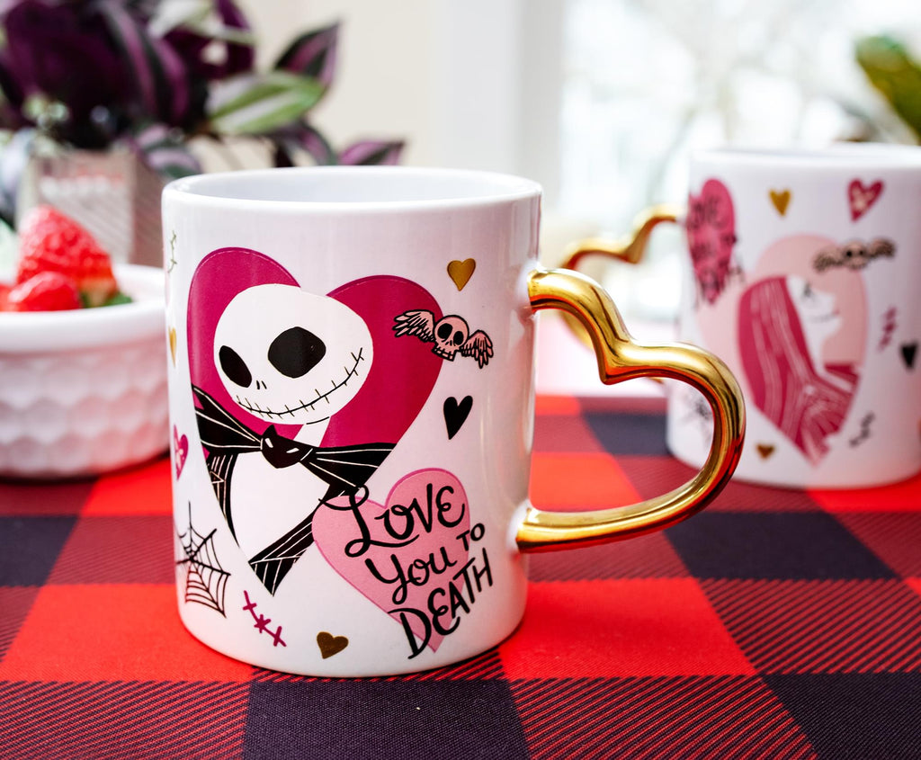 Disney Nightmare Before Christmas Jack and Sally Sculpted Handle Ceramic Mug Set