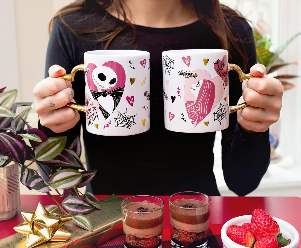 Disney Nightmare Before Christmas Jack and Sally Sculpted Handle Ceramic Mug Set