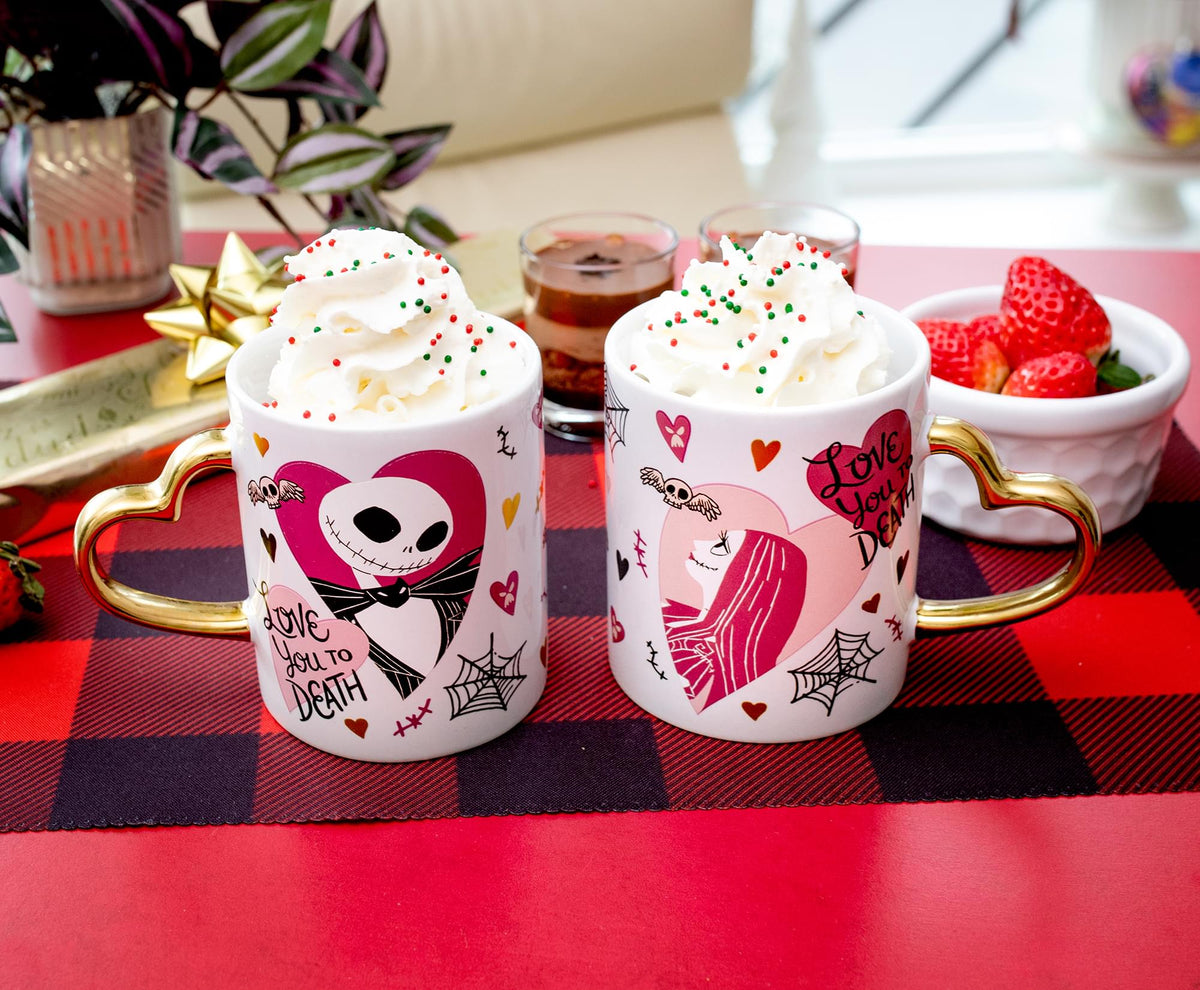 Disney Nightmare Before Christmas Jack and Sally Sculpted Handle Ceramic Mug Set