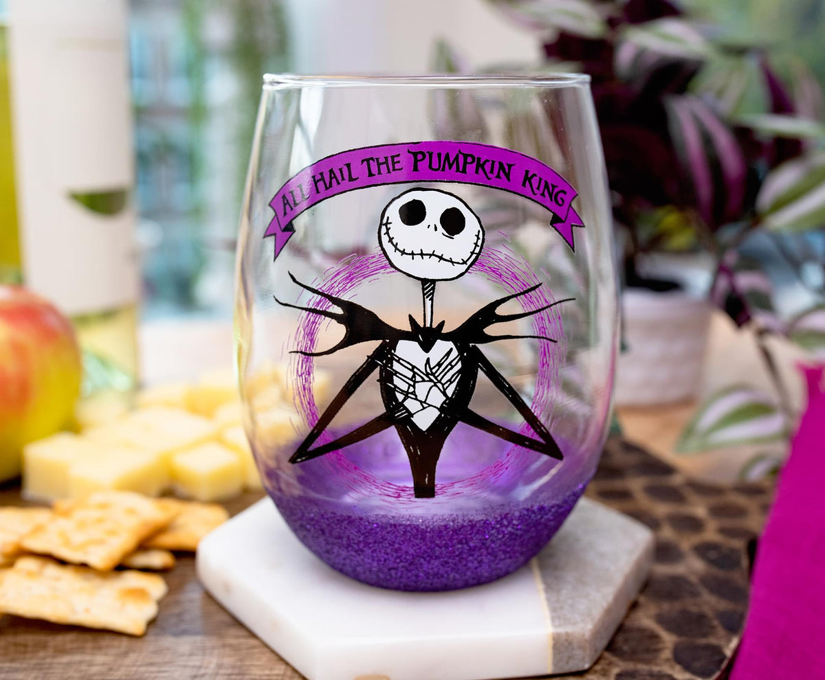 Disney Nightmare Before Christmas "All Hail Pumpkin King" Stemless Wine Glass